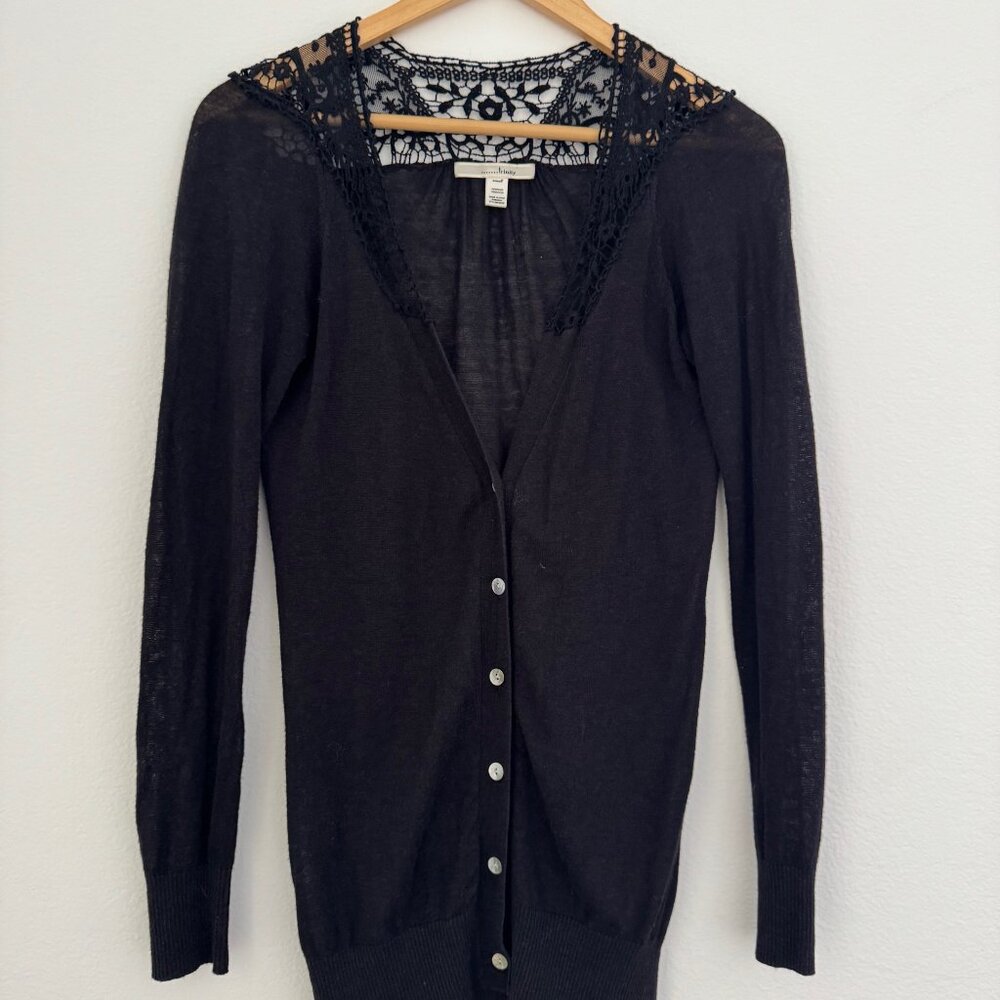 Trinity Black Crochet Lace Cardigan – Vintage Button Down, Size Small